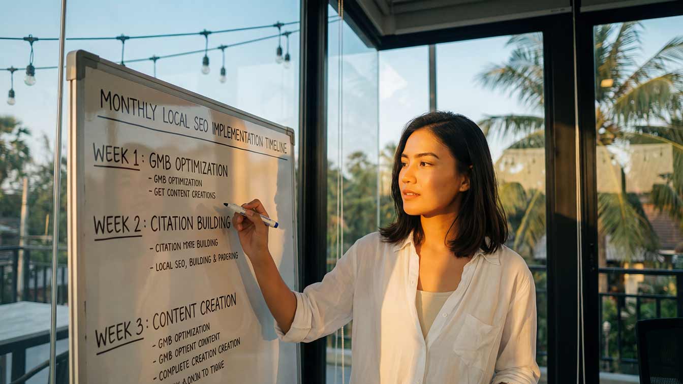 Full local SEO audit planning on whiteboard in Phuket office