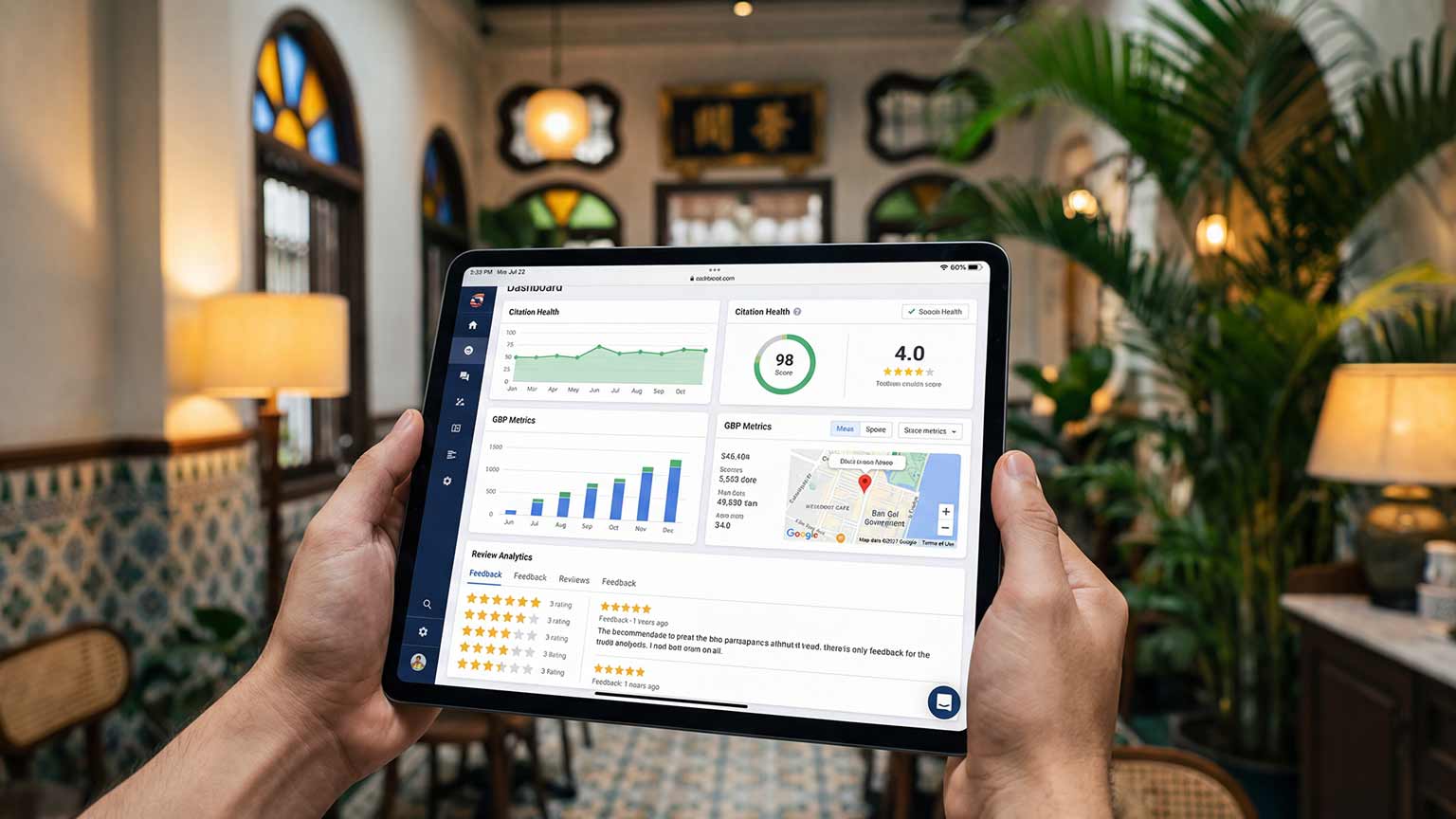 Local SEO audit dashboard showing citation health and GBP metrics