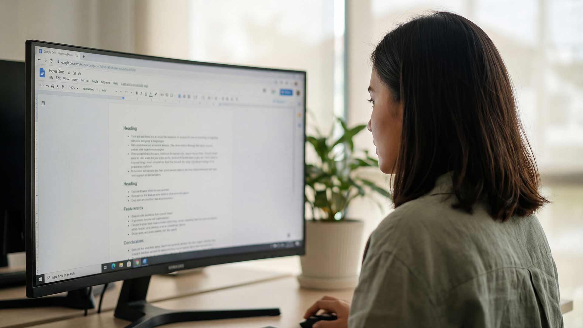 SEO specialist reviewing content document in bright office
