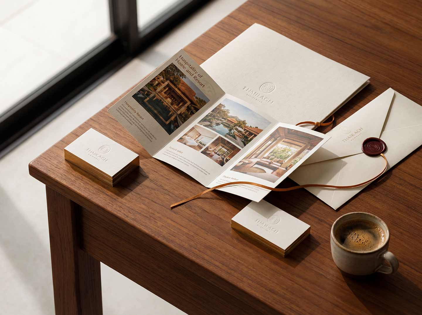 Brand collateral handover at luxury Phuket resort with marketing materials